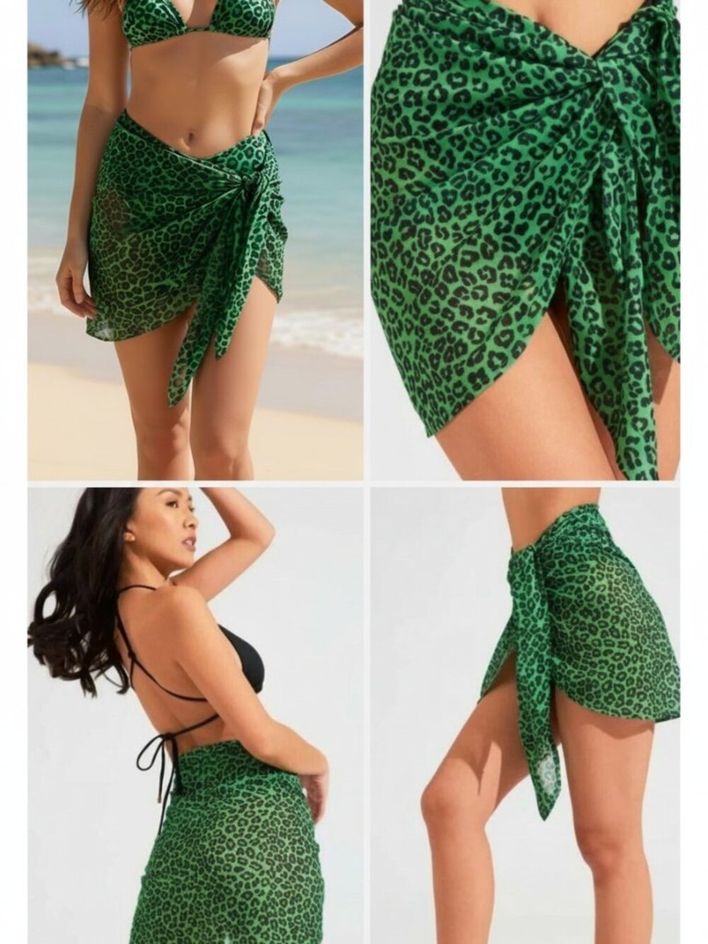 Buffbunny Sail Away Sarong Green Leopard Print M/L NWT